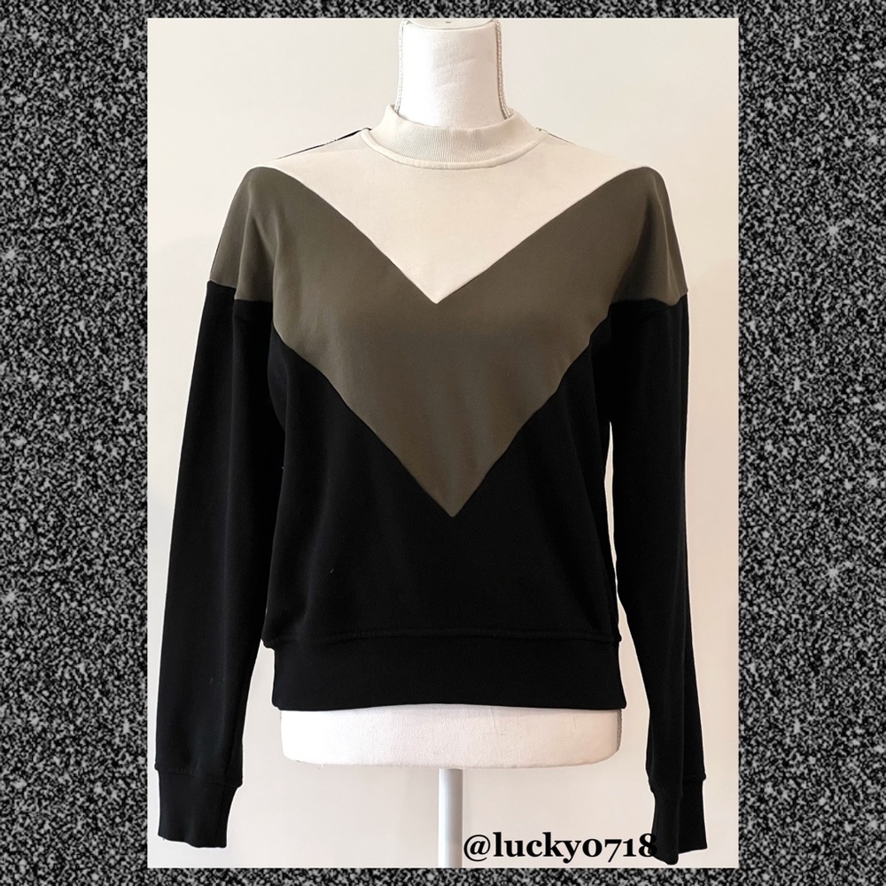 Wesley Malibu Black White Taupe Mock Neck Sweatshirt Sz S